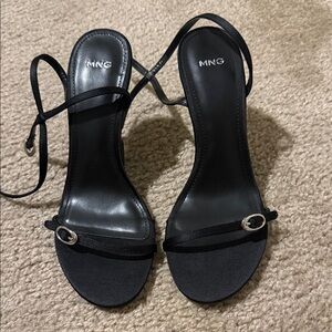 Mango Black Strappy Ankle-Tie Heeled Sandals